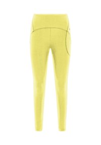 Geel leggings met een hoge tailleband, een strak design en een naadloze textuur. Voorzien van zijzakken en contrasterende stikseldetails.