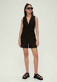 QS KURZER OVERALL MIT REVERSKRAGEN - Jumpsuit - schwarz