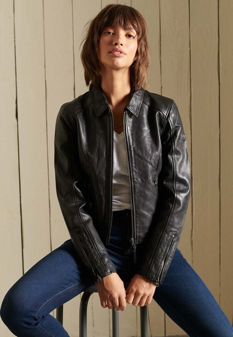 Damen Leichte Jacken | Superdry Lederjacke black dip/schwarz - FG12104 Damen Leichte Jacken | Superdry Lederjacke black dip/schwarz - FG12104