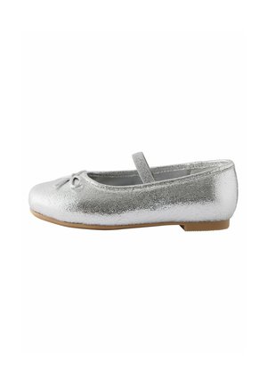 Chaussure plate de ballet argentée pailletée pour filles avec sangle élastique et petit nœud décoratif à l’avant, semelle plate avec petit talon.