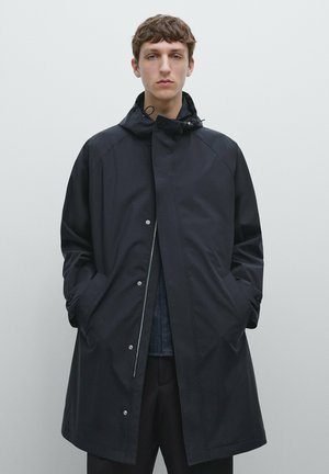 LONG HOODED - Parka - mottled dark blue