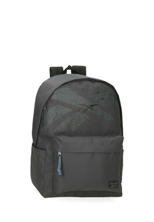 Mochila negra de Reebok con gran bolsillo frontal, diseño de logo sutil en el cuerpo principal y correas de hombro acolchadas.