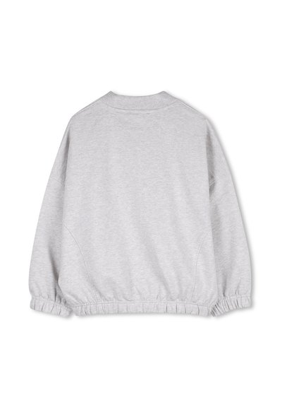 Szara bluza z okrągłym dekoltem, ściągaczami przy rękawach i elastycznym dołem. Charakteryzuje się luźnym krojem i miękką, teksturowaną tkaniną.