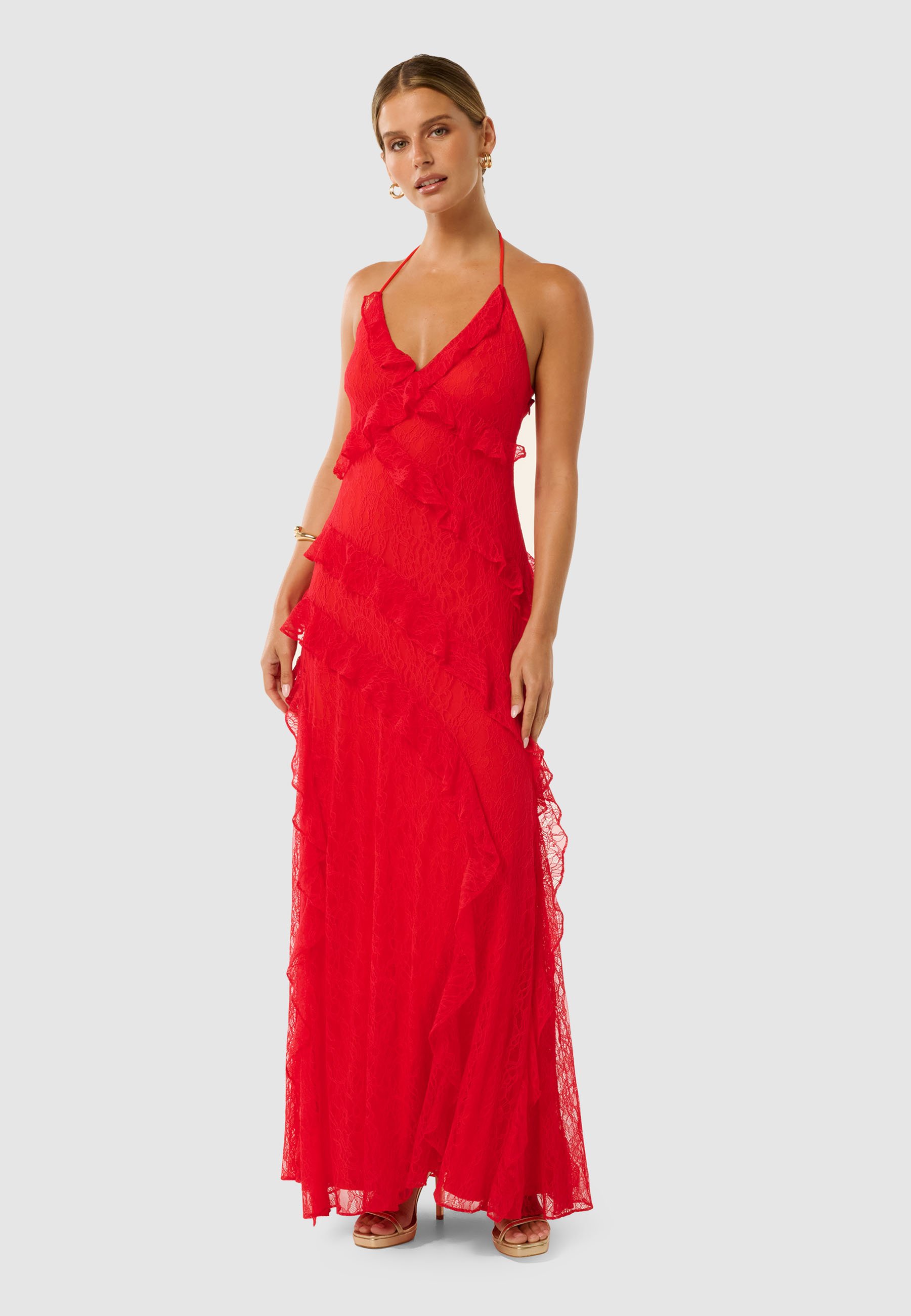 chinese dress ladies Ivy Lace Corset Drape Maxi Dress Rust