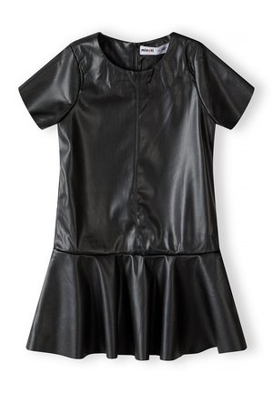 SHORT SLEEVE FAUX LEATHER - Dnevna obleka - black