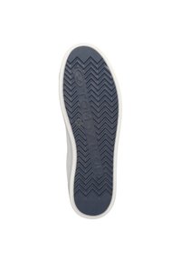 White sneaker sole with a navy textured rubber outsole featuring a herringbone pattern. "TOM TAILOR" embossed near the heel. Size 38.