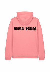 Felpa rosa con un grande grafico di testo nero "MIRA PARIS" sul retro. Realizzata in materiale morbido con polsini e bordo a coste.