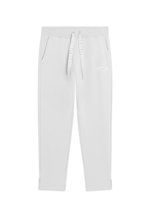Pantaloni della tuta grigio chiaro con tasche laterali, vita elastica e coulisse marchiate con la scritta "FREDDY" su sfondo bianco.