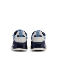 Blå och grå sneakers med en ovandel i mesh, vadderad häl och en solid marinblå gummisula med en lätt glansfinish.