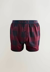 Bokserki w ciemnoczerwono-granatową kratę z dopasowanym elastycznym paskiem w talii z logo "NEXT". Miękka tkanina i zapięcie na guziki.