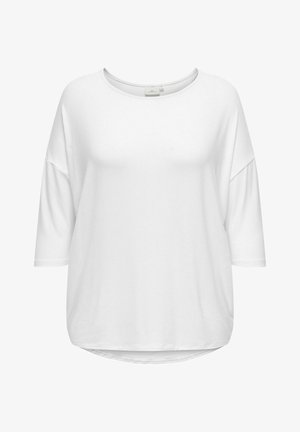 Vit, löst sittande skjorta med trekvartsärmar, rund halsringning och böjd nederkant. Tillverkad av mjukt material med en slät textur.