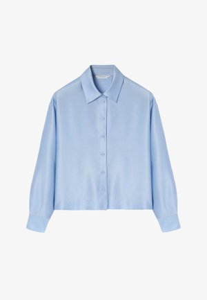 Heleroheline satiinist pikkade varrukatega särk, millel on nööpidega esikülg, klassikaline krae ja mansetid. Sile tekstuur ja mugav lõige.