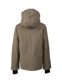Giacca taupe con cappuccio, polsini neri, maniche lunghe e logo "Brunotti" sul lato superiore destro della schiena.