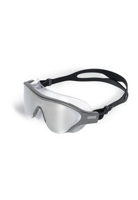 Klare Schwimmbrille mit grauem Rahmen und glatten Silikonstraps. Verfügt über ein breites Sichtfeld für gute Sichtbarkeit und eine sichere, verstellbare Passform.