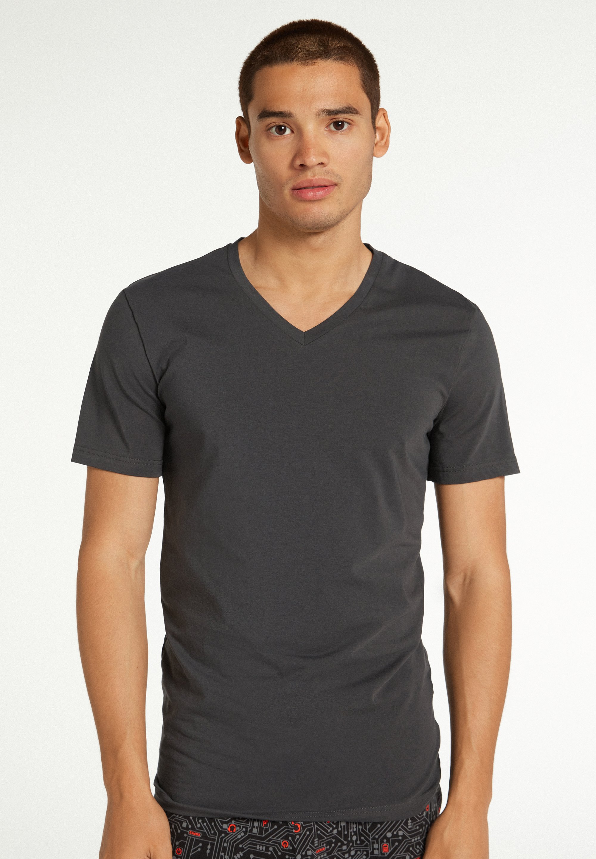 Tezenis STRETCH V NECK - T-Shirt basic - dunkelgrau/dark grey ...