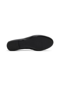 Black shoe sole with a smooth, slightly curved design. Features a solid black rubber surface and a subtle logo embossed near the heel.