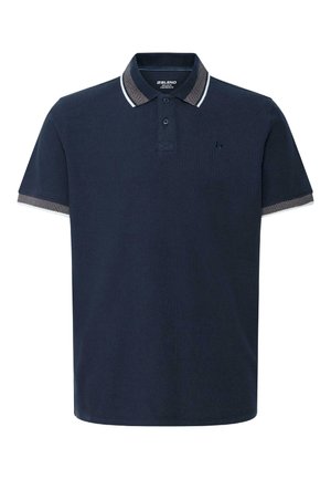 Mornarskoplava kratkih rukava tamnoplave boje s dva gumba, teksturiranim ovratnikom i rubovima rukava s bijelim i sivim prugama, mali logo na prsima.