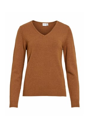 VILA, VIRIL V-NECK L/S KNIT TOP - NOOS - Trui - nuthatch