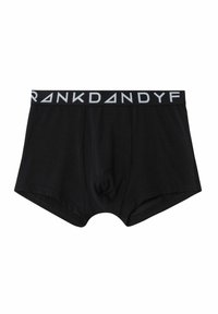 Svarta bomullskalsonger med en figurnära design, försedda med ett kontrasterande vit elastiskt midjeband där varumärkesnamnet är tryckt i fet stil.