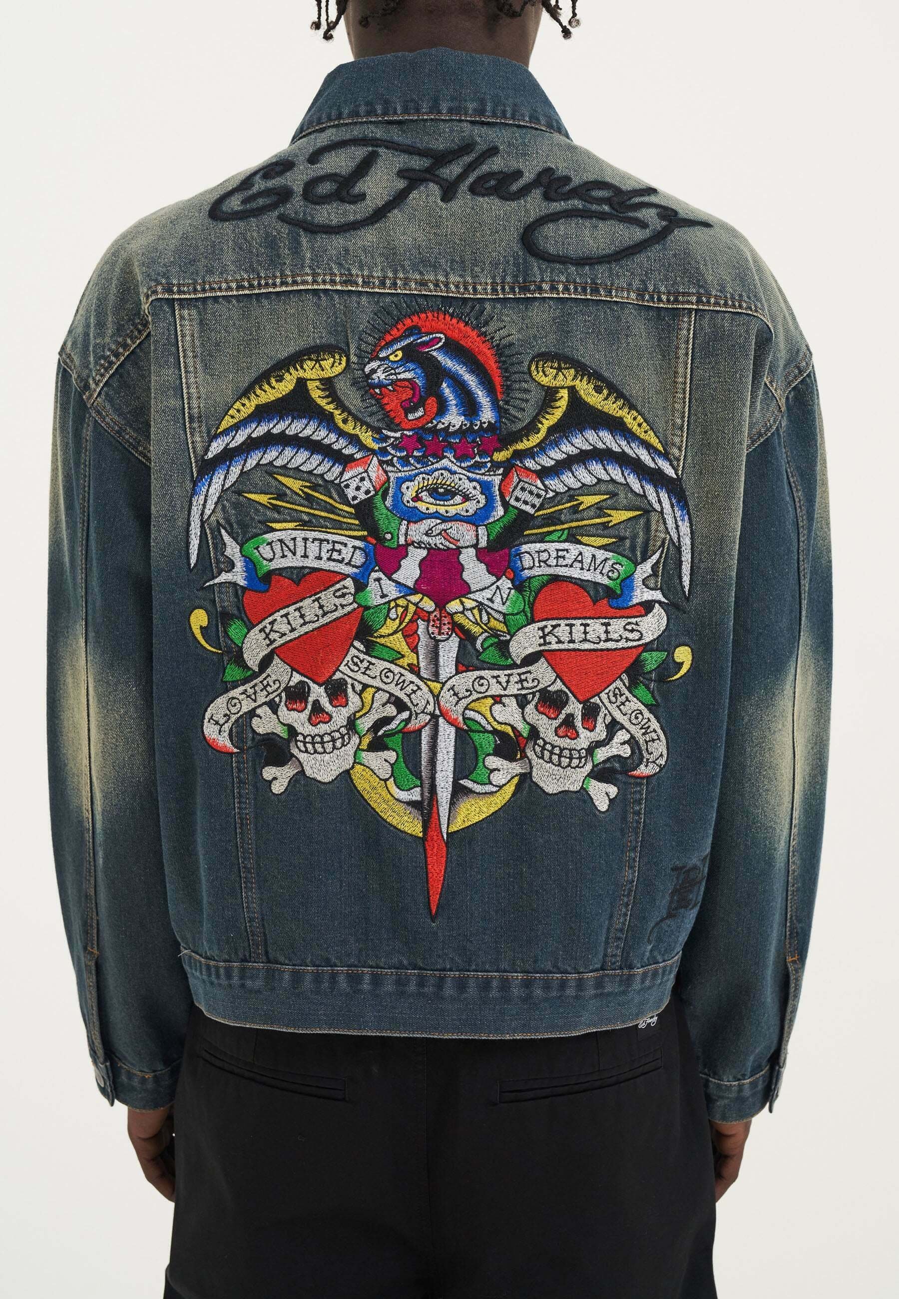Jean Jacket Ed Hardy Veste Ed Hardy Eagle Light Blue Denim Jacket 