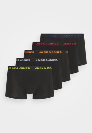 Fekete boxer alsónadrágok színes rugalmas derékkal, amelyen a "JACK & JONES" logó piros, narancs, kék és zöld színekben látható. Pamut keverék anyag.