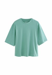 T-shirt in cotone verde menta a maniche corte con scollatura rotonda, vestibilità rilassata e senza stampe o decorazioni visibili.