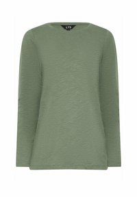 Långärmad tröja med rund halsringning i ljusgrön. Tillverkad av textil med en subtil melerad struktur. Avslutad med en rak fåll och minimala sömmar.