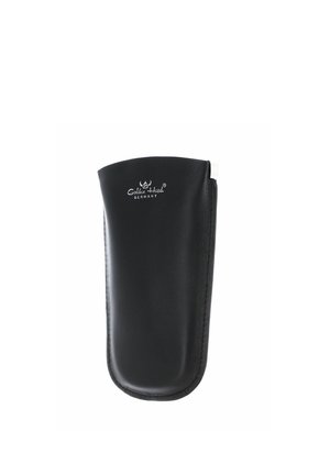 Black leather eyeglass case with rounded bottom and Golden Head Germany logo printed near the top center.