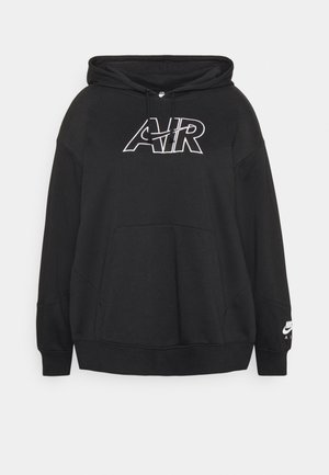 Sort hættetrøje med frontlomme, snøre i hætten, netpaneler på skuldrene og hvidt "AIR"-logo på brystet og ærmekanten.