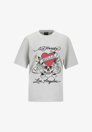 Ed Hardy, LOVE KILLS SLOWLY DIAMANTE - Print T-shirt - grey