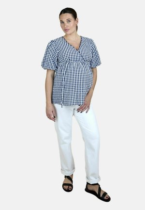 MATERNITY GINGHAM PUFF SLEEVE WRAP - Blúzka - navy blue