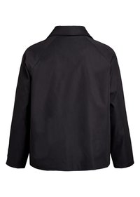 Giacca nera con collo tradizionale, maniche lunghe e una trama opaca uniforme. Nessun motivo o accentuazione visibile nella vista posteriore.