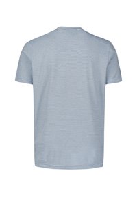 Blauw-wit gestreepte T-shirt met korte mouwen en een ronde hals. Gladde stofstructuur, reguliere pasvorm en een rechte zoom.