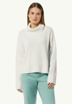 MIT ROLLKRAGEN UND SCHMUCKSTEIN-DETAIL - Strickpullover - weiß