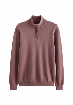 Vaaleanpunainen vetoketjullinen neulepaita, jossa on korkea kaulus, ribattu hihansuu ja helma. Pehmeä rakenne saumattomalla designilla. Minimalistinen ja toiminnallinen.
