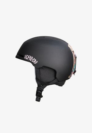 Must musta suusakiiver sileda matte viimistlusega. Omab Roxy logo roosa värviga. Seal on ventilatsiooniaugud ja reguleeritav rihm. Sisutäidis on nähtav.