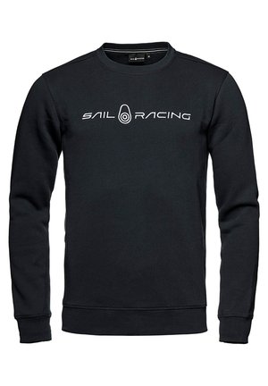 Sudadera de algodón negra con manga larga, cuello redondo y un logo blanco "SAIL RACING" en el pecho.