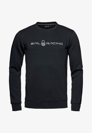 Czarny bawełniany sweatshirt z długimi rękawami, okrągłym dekoltem i białym logo "SAIL RACING" na piersi.