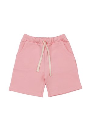 Rosa Shorts mit elastischem Bund, weißem Kordelzug und Seitentaschen, lässiger Stil in knielanger Länge für bequemen Tragekomfort.