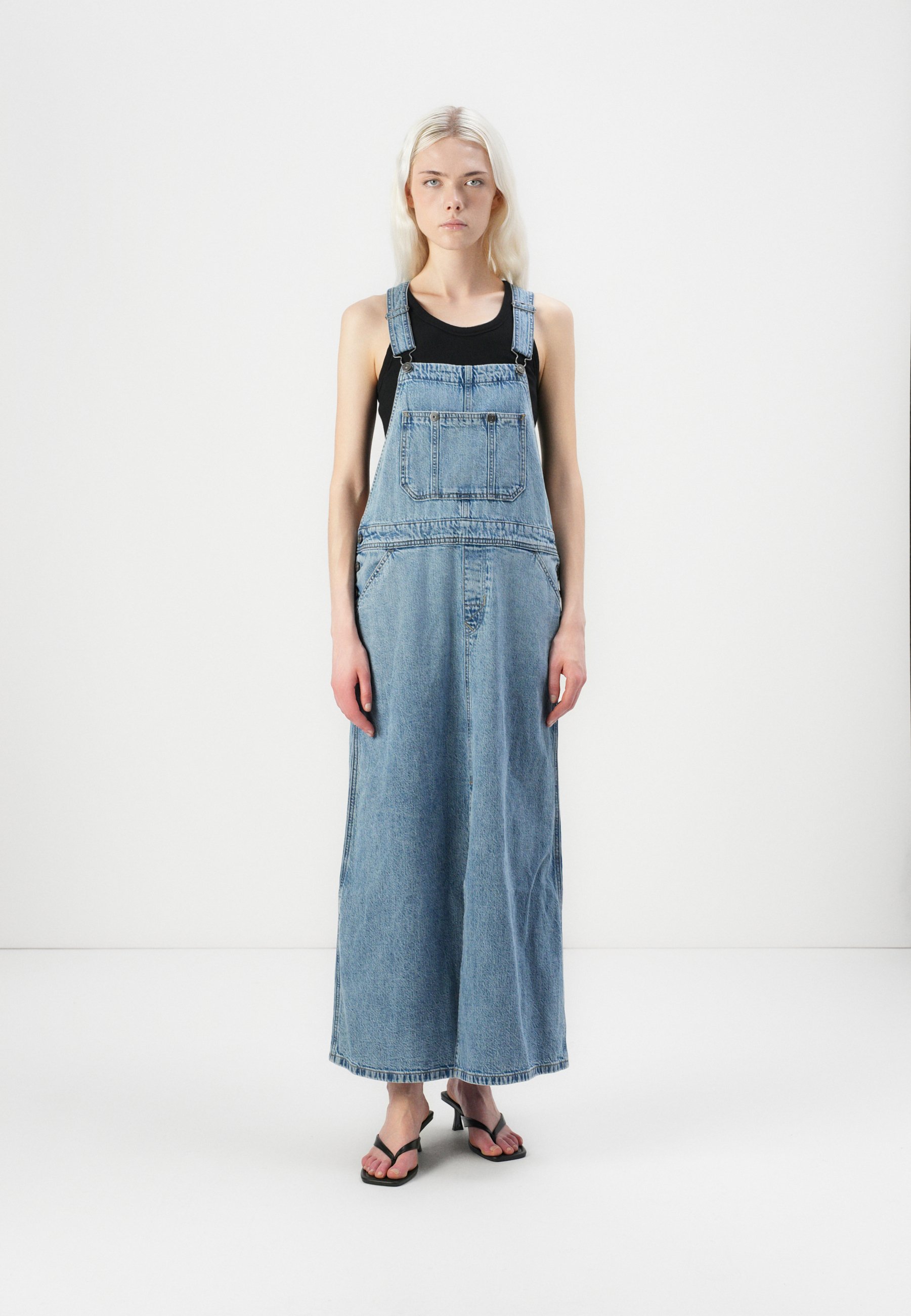 white christmas dresses Plus Size Denim Suspender Midi Dress – Pluspreorder main image 1