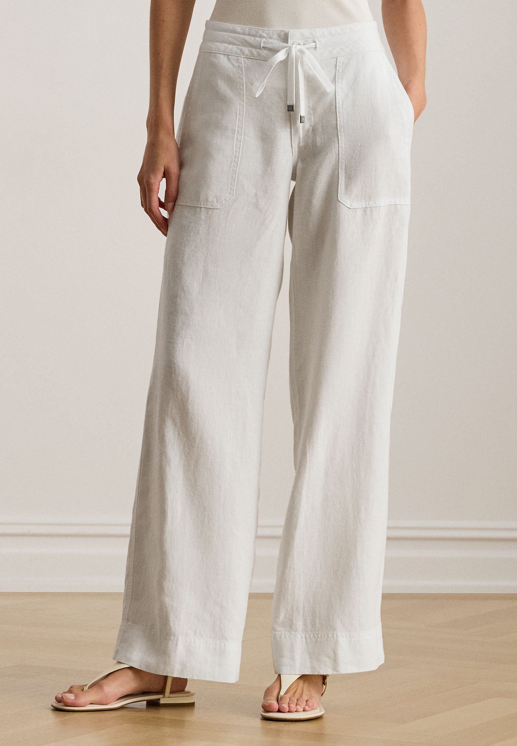 Lauren Ralph Lauren LINEN WIDE LEG PANT - Trousers - white