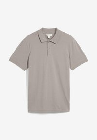 Polo shirt in cotone grigio con colletto classico, maniche corte, due bottoni e orlo dritto.