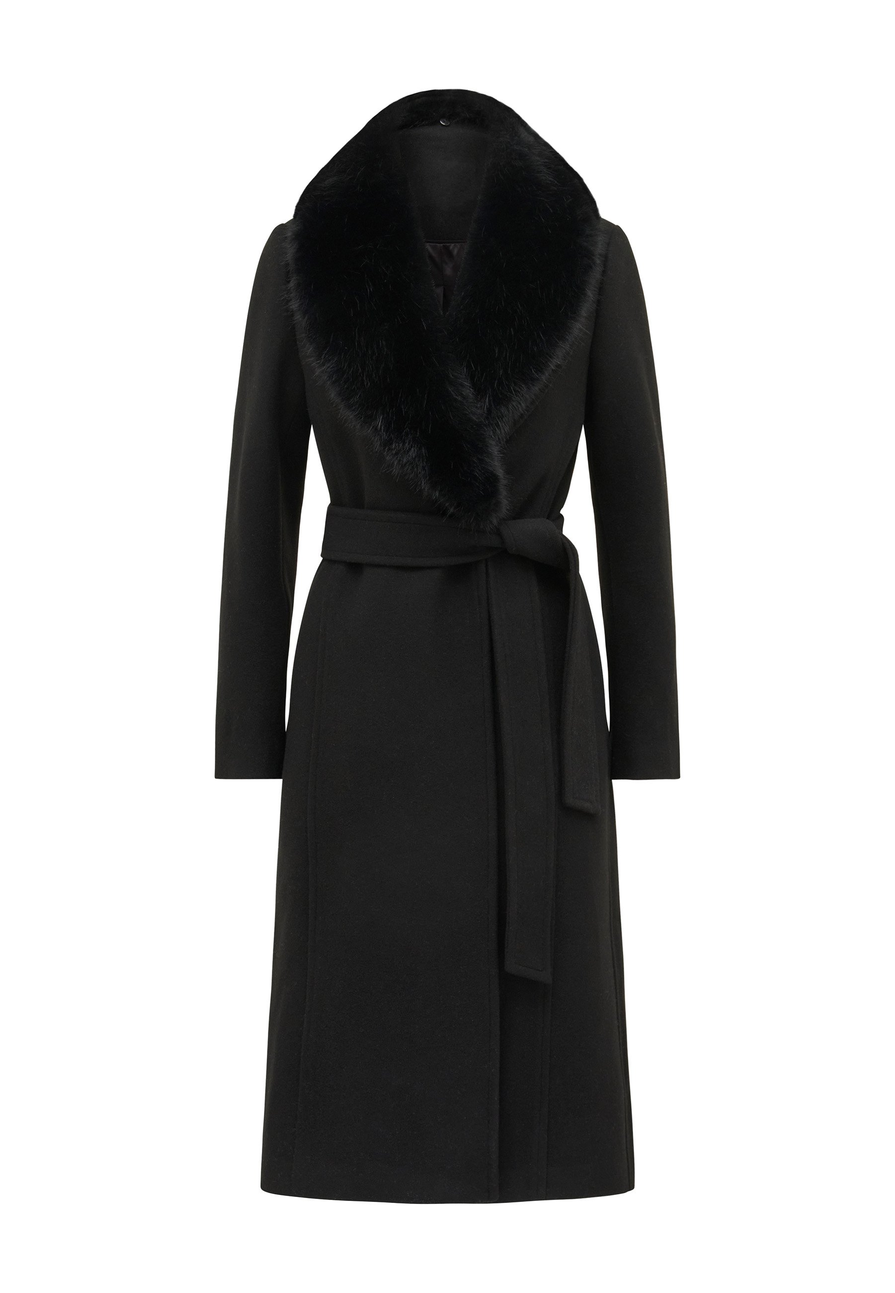 エピヌfeminine fur collar long coat（black） Women's Fur Collar Trench Coat Double-Breasted Classic Lapel