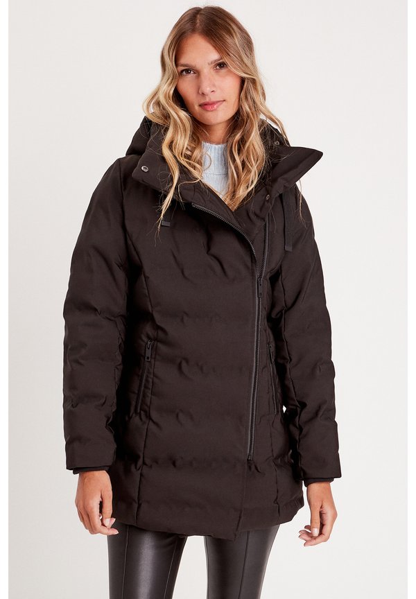 GERADE GESCHNITTENE DAUNENJACKE MIT KAPUZE Wintermantel noir
