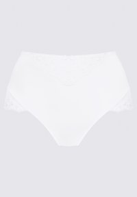 Hoge taille witte onderbroek gemaakt van een soepel hoofdstof met delicate kantaccenten aan de zijkanten. Voorzien van een golvende kantdetail aan de bovenkant.