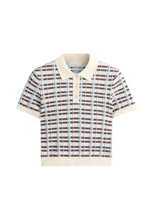 OYSHO, SHORT-SLEEVED CHECK KNIT POLO SHIRT - Polo - pale ecru