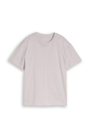 Hellgraues T-Shirt mit kurzen Ärmeln und Rundhalsausschnitt, flach liegend, zeigt die Vorderseite mit dezenter Stoffstruktur und lockerem Sitz.