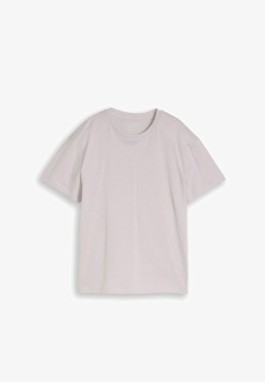 Hellgraues T-Shirt mit kurzen Ärmeln und Rundhalsausschnitt, flach liegend, zeigt die Vorderseite mit dezenter Stoffstruktur und lockerem Sitz.