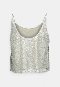 Débardeur en sequins argentés avec un décolleté arrondi et des bretelles réglables. Doté d'une doublure douce et d'une coupe ample avec des fentes latérales.