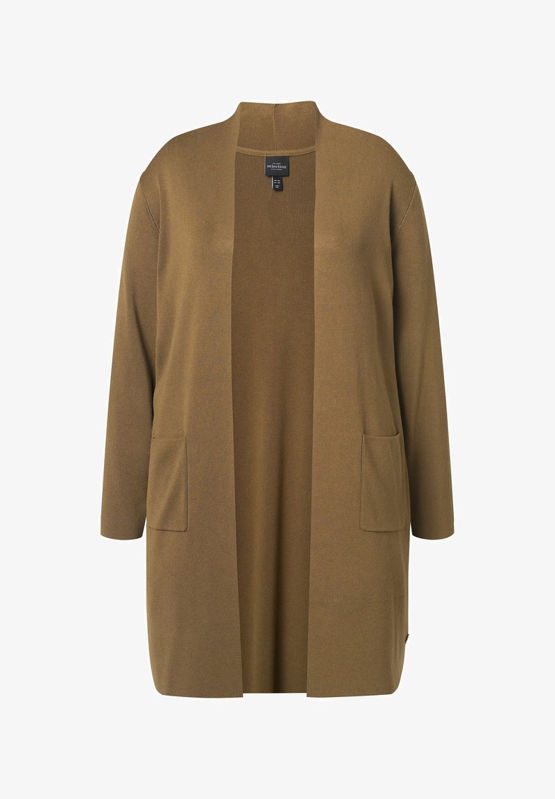 Ulla Popken LONG OPEN FRONT SWEATER Strickjacke olive green